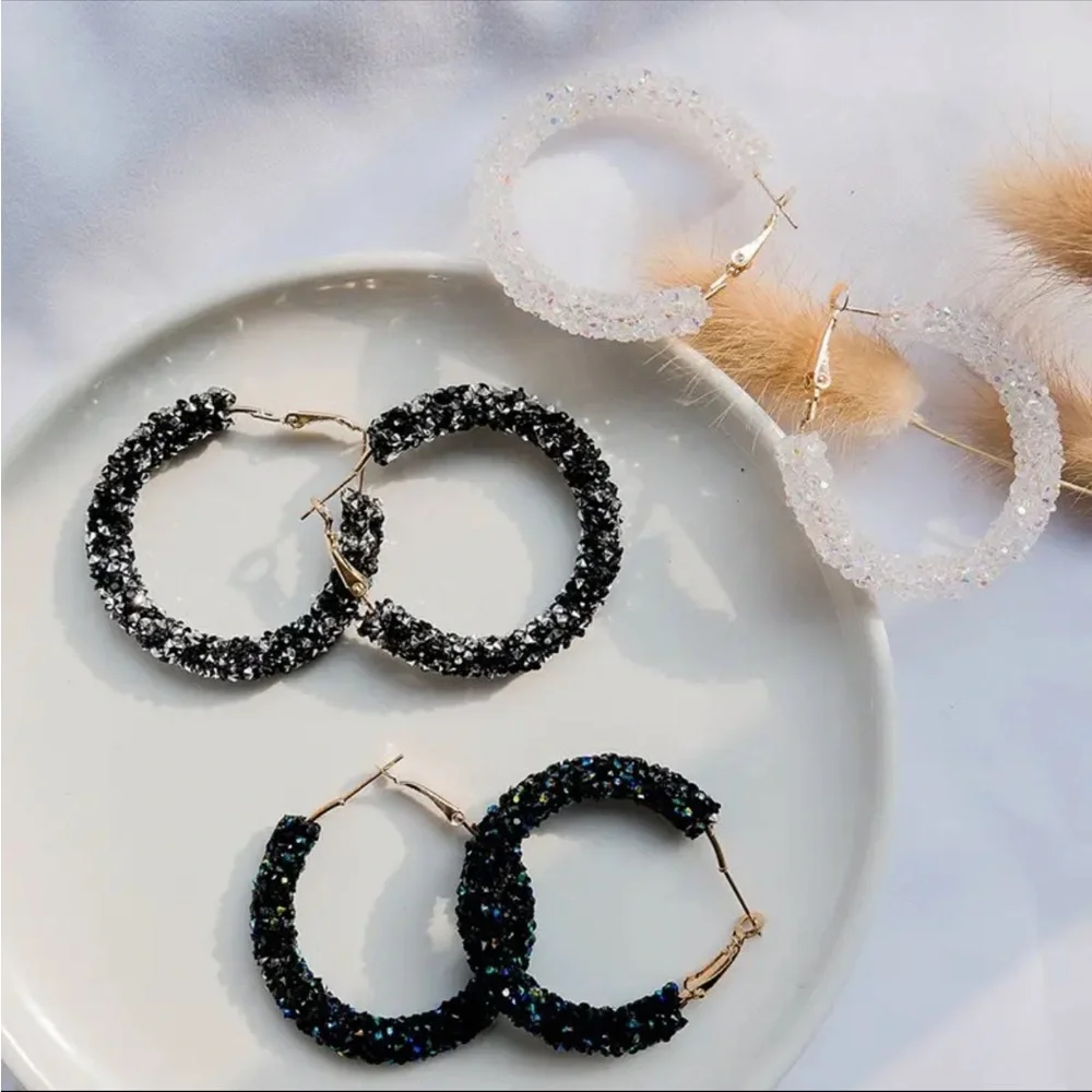 White Crystal Glimmer Hoop Earrings - Picture 2 of 2